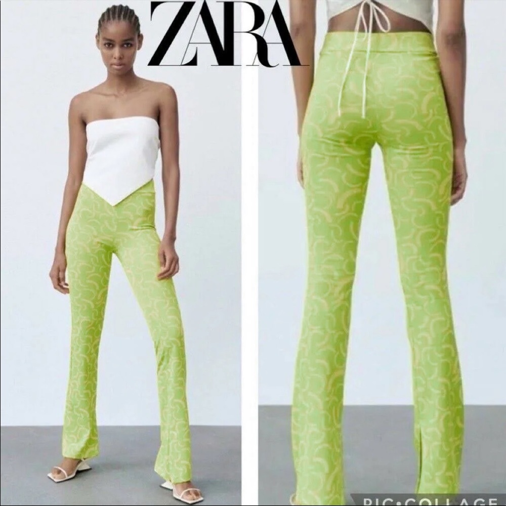 NWT Zara green knit retro vibes pants with slit at bottom - Picture 1 of 9